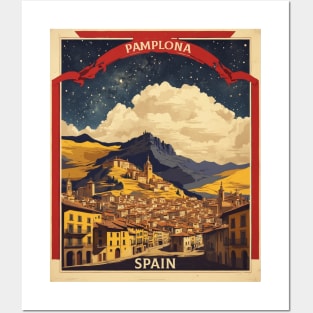 Pamplona Spain Starry Night Travel Tourism Retro Vintage Posters and Art